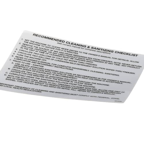 Stoelting 324509 Decal Cleaning (SS Shake)