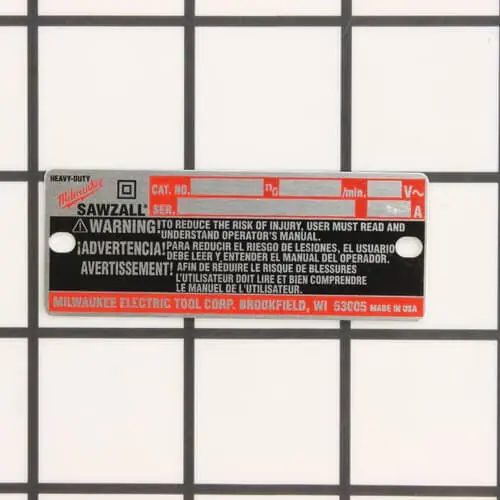 Milwaukee 12-99-1755 Svce Nameplate 650922&20