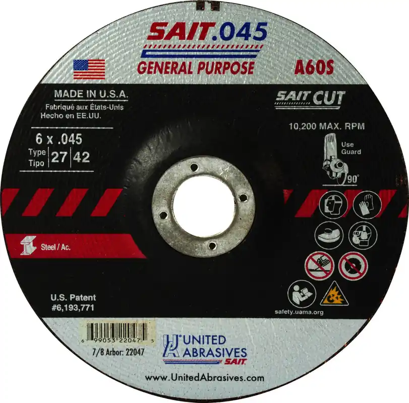 United Abrasives 22047 6 X .045 X 7/8 SAIT Aluminum Oxide Type 27 / Type 42 Cut Off Wheel