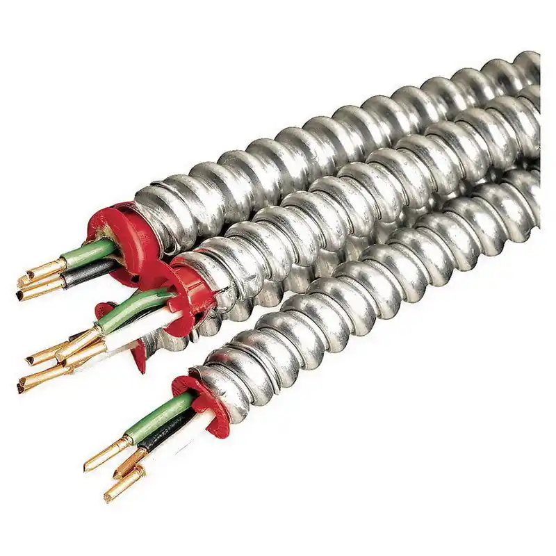 Copper Building Wire MC-AL-10/2-SOL-CU-250CL Type MC Aluminum Armored Cable With Grounding Wire, 600 V, (2) 10 AWG Solid Copper Conductor, 250 ft Coil