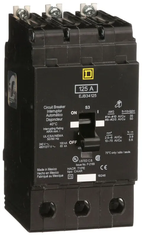 Square D EJB34125 Miniature Circuit Breaker 480Y/277V 125A