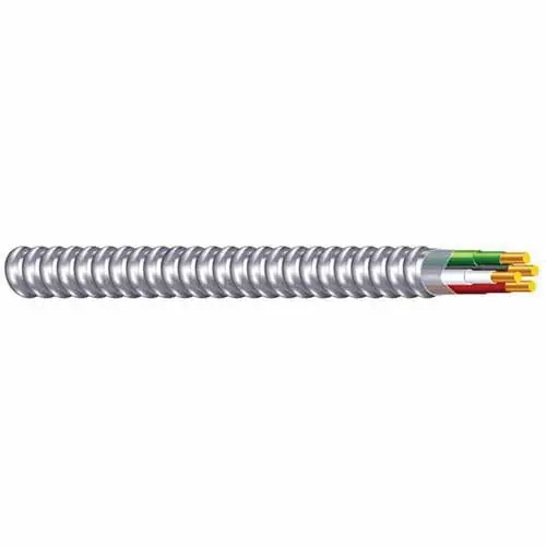Copper Building Wire MC-AL-12/3-SOL-CU-250CL Type MC Aluminum Armored Cable With Grounding and Neutral Conductor 600 VAC 250 ft Coil