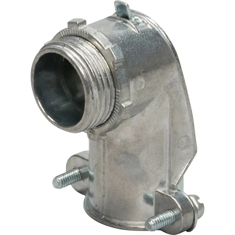 Topaz 100 3/8 BX-Flex Connector, 90 Degree, Squeeze Type, Zinc