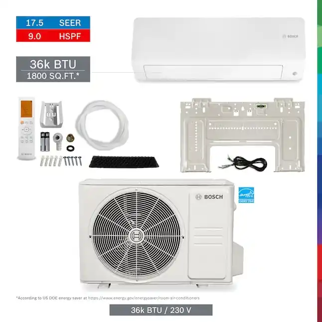 Bosch 8733956684 Pro Pack 1 Zone 36000 BTU Ductless Mini Split Air Conditioner Heat Pump Included with 230 Volt