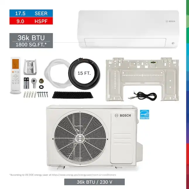 Bosch 8733956624 Ductless Mini Split Air Conditioner Heat Pump 36000 BTU with 15 ft Line Set