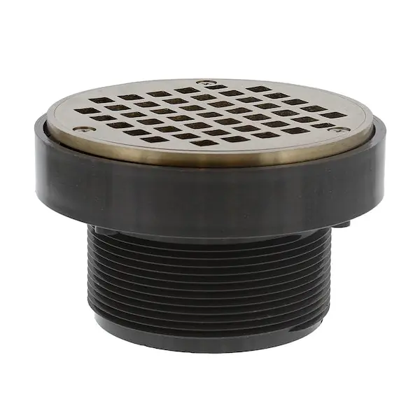 Jones Stephens D50523 3-1/2 Inch PVC LevelBest Adapter for Floor Drains 3 Inch Metal Spud 5 Inch Nickel Bronze Strainer