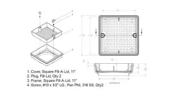 AquaStar SFL11100 Fill-Lid Standard Square 11 inch Skimmer Cover and Frame