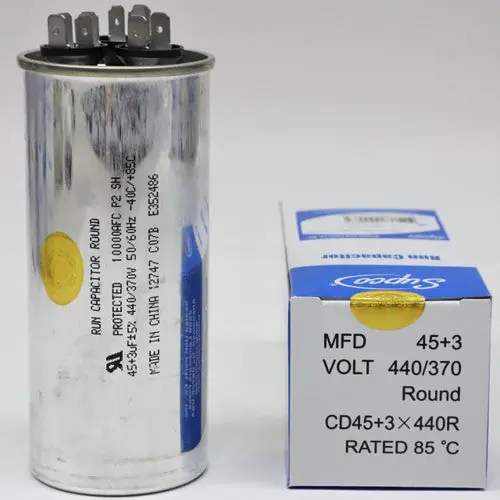 Sealed Unit Parts Supco CD45+3X440R HVAC Motor Round Dual Run Capacitor 45 + 3 MFD 440/370 Volts