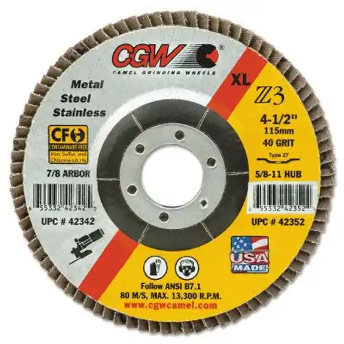 CGW Abrasives 42541 Flap Disc 5 x 7/8 36 Grit XL