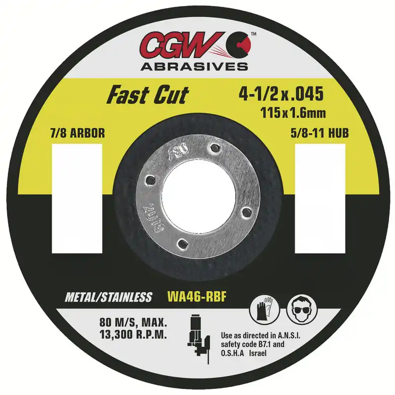 CGW ABRASIVES 35130 Cutoff Wheel Type 1 4-1/2 inch Dia 7/8 inch Hole
