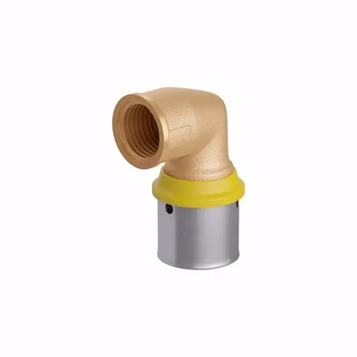 JONES STEPHENS PFPT916D PEXALGAS 16mm x 2 in. Press x FPT Reducing Brass 90 Degree Elbow