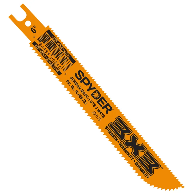 SPYDER 200176 3X3 Double-Sided Bi-metal 8-in 6/10 TPI Wood/Metal Cutting Demolition Reciprocating Saw Blade