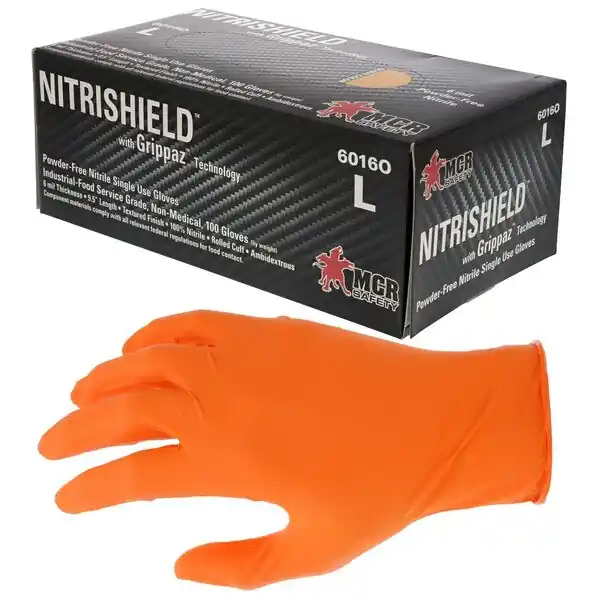 MCR Safety 6016OL NitriShield Disposable Gloves, Large, Nitrile, 6 Mil THK