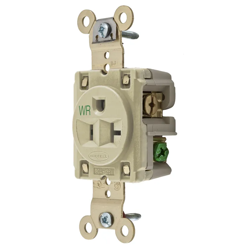 Hubbell HBL5361IWR WR Receptacle, SING, SB, HD, 20A 125V, IV