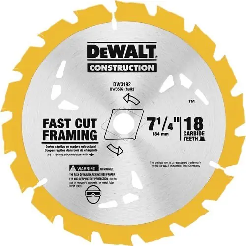 DeWalt DW3192 Circular Saw Blades, 7-1/4 Diameter, 18 Teeth