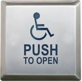 Camden CM-45K/4 4-1/2 Square Push Plate Switch, Concealed Screws with No Battery Kinetic Wireless Transmitter, Wheelchair Symbol with Push to Open, Blue