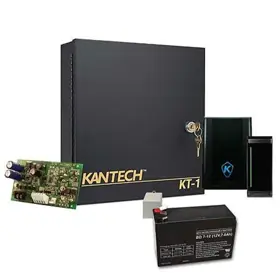 Kantech EK-1M-SCM Expansion Kit with KT-1-M, KT-MUL-SC Reader, KT-PTC1640UG Transformer, KT-PS4085 12V DC Power Supply, and KT-BATT-12 Battery