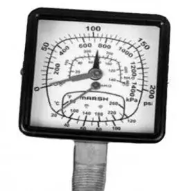 MARSH Y22008 Tridicator Boiler Gauge 0-100 PSI 60-260°F 230' H2O