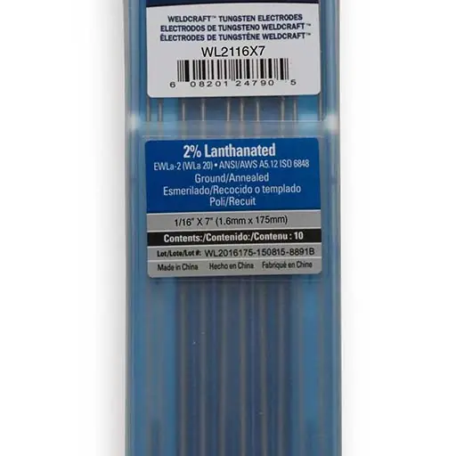 WELDCRAFT WL2116X7 Tungsten Electrode 1/16 X 7 inch 10 pack