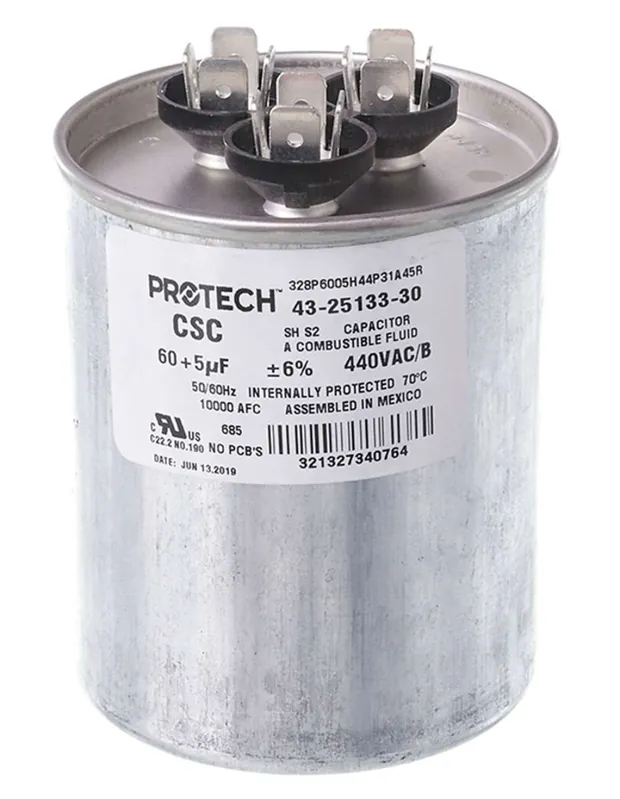 RUUD 43-25133-30 Round Capacitor 60/5 uf MFD 370/440 Volt VAC