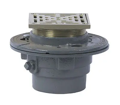 Watts FD-102-M5 2 in. No-Hub Cast Iron Floor Drain with 5 in. Square Nickel Bronze Strainer Replacement MPN