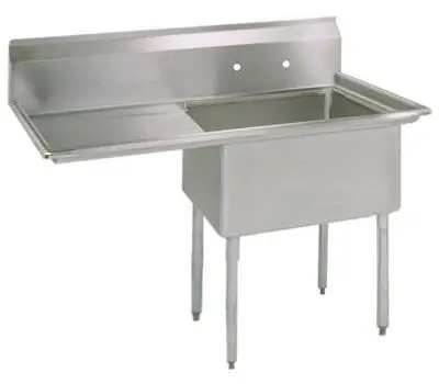 BK Resources BKS-1-18-12 1 Compartment Sink 18 x 18 x 12 in. 1-Compartment Stainless Steel Sink with 18 in. Left Drainboard