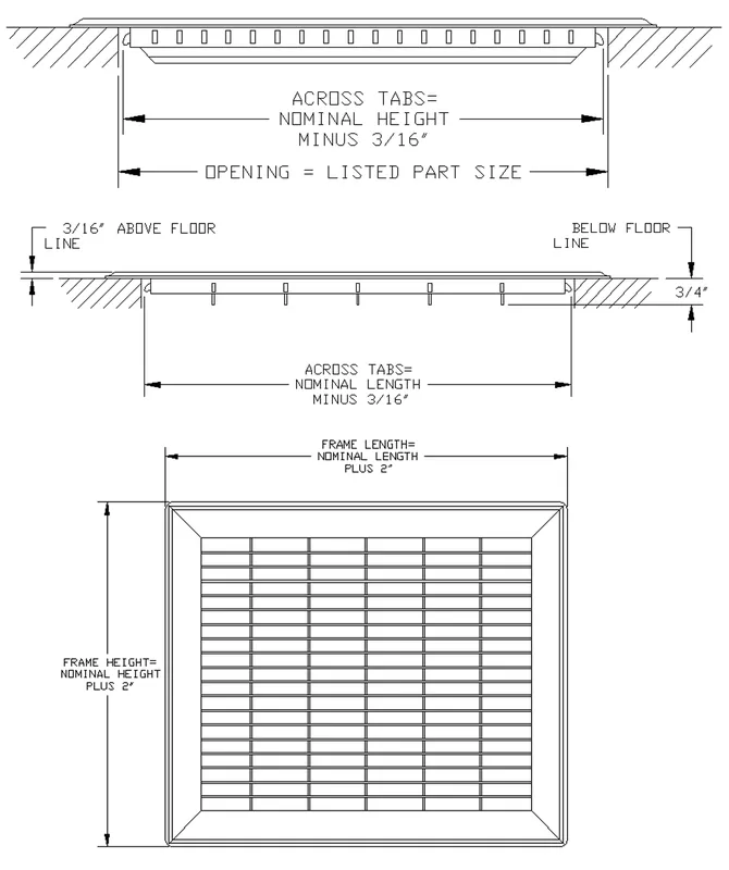 CONTINENTAL INDUSTRIES F25B1230 Bar-faced Floor Grille