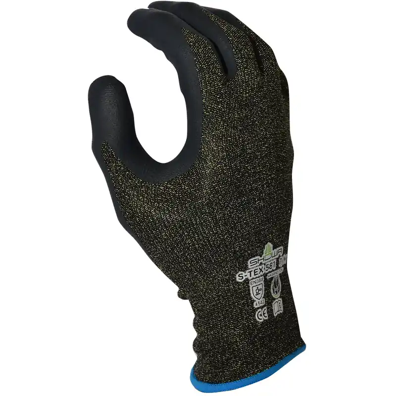 SHOWA S-TEX581M-07 S-TEX 581 Foam Nitrile Palm Coated A5 Cut Resistant Safety Glove with Stainless Steel/Poly/Kevlar Liner