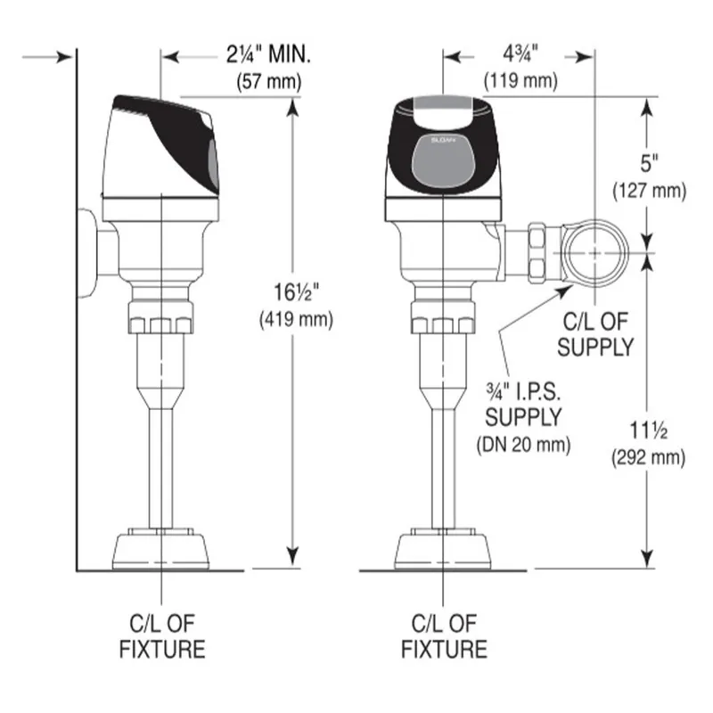 Sloan Led 3370005 Solis 8186-0.25 Exposed Solar-Powered Single Flush Urinal Flushometer 0.25 GPF/0.9 LPF