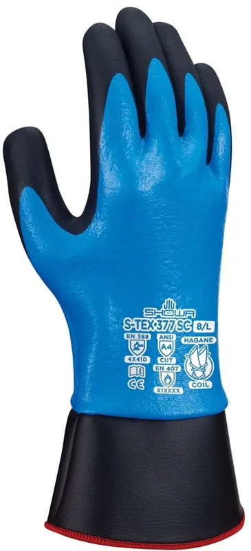 SHOWA S-TEX377SCM-07 S-TEX 377SC 13 Gauge Hagane Coil/Polyester/Stainless Steel Nitrile Coated Palm Cut Resistant Gloves Size 7
