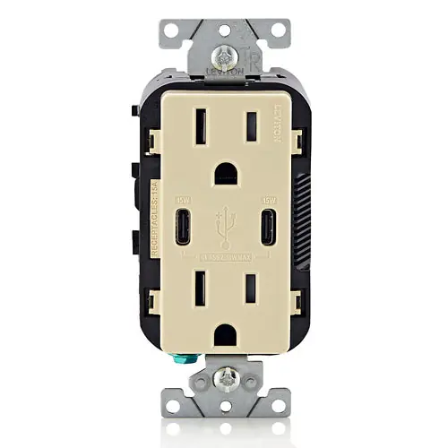Leviton T5637-I Dual Type-C/C Wall Outlet Charger 30W 6A