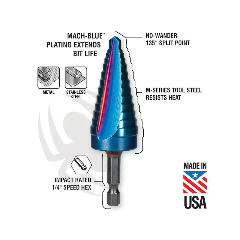 Spyder 19024 Mach-Blue 10-Step Drill Bit (1/4-in to 1-3/8-in)