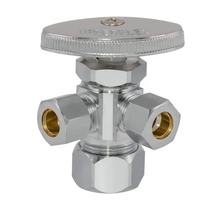 EZ-FLO 04353LF 5/8 x 3/8 x 3/8 in. Comp Brass Dual Outlet 3-Way Stop Valve, Chrome