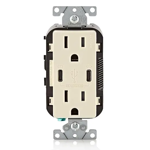 Leviton T5637-T USB Dual Type-C/C Wall Outlet Charger 30W 6A