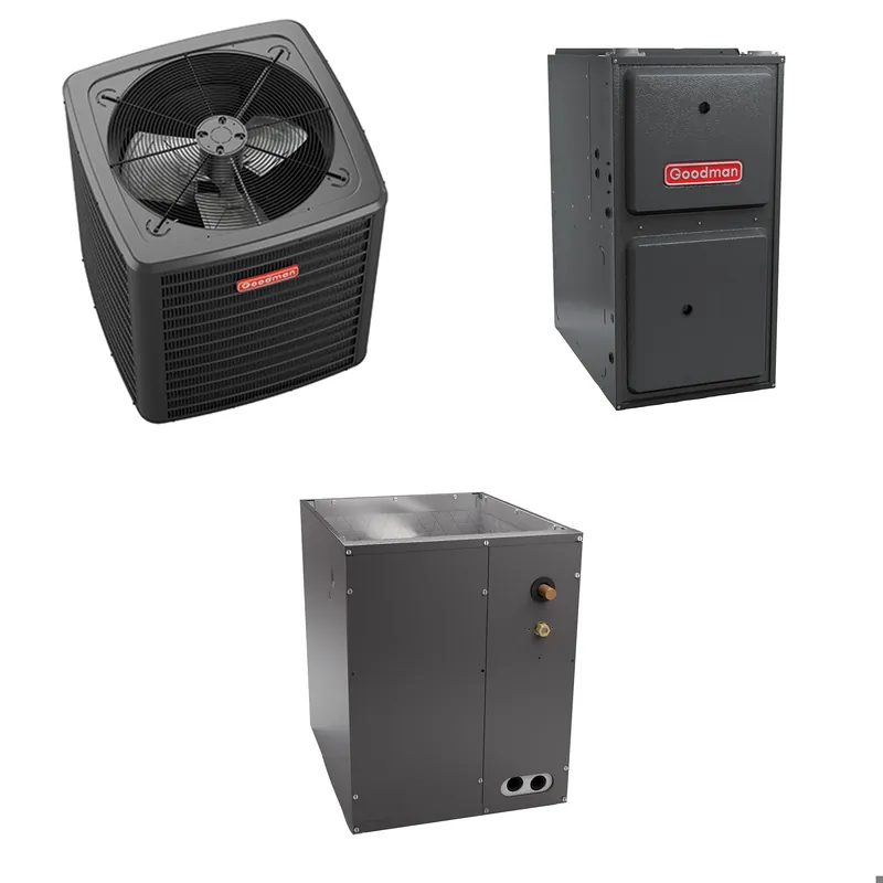 Goodman - 4 Ton Cooling - 120k BTU/Hr Heating - Air Conditioner + Variable Speed Furnace System - 13.5 SEER2 - 96% AFUE - Downflow