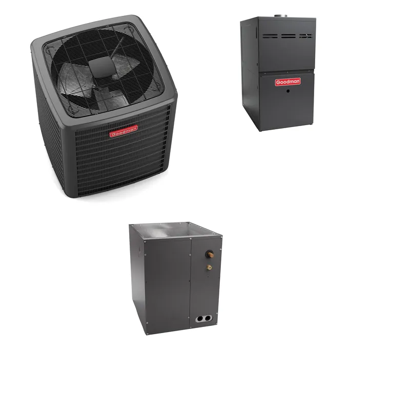 Goodman - 3.0 Ton Cooling - 80k BTU/Hr Heating - Air Conditioner + Variable Speed Furnace System - 19.5 SEER2 - 80% AFUE - Upflow