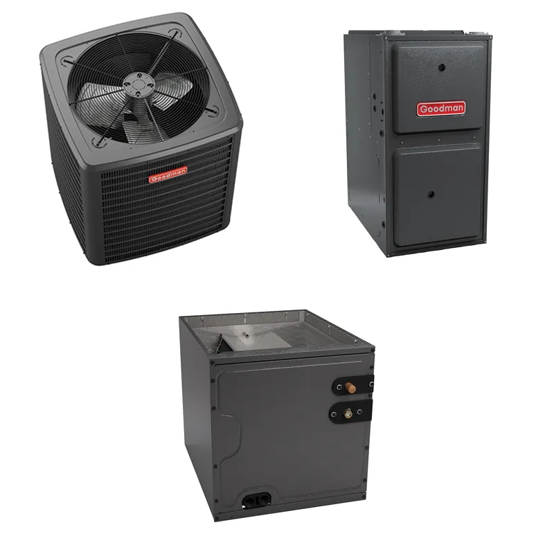 Goodman - 3 Ton Cooling - 100k BTU/Hr Heating - Air Conditioner + Variable Speed Furnace System - 15 SEER2 - 96% AFUE - Upflow