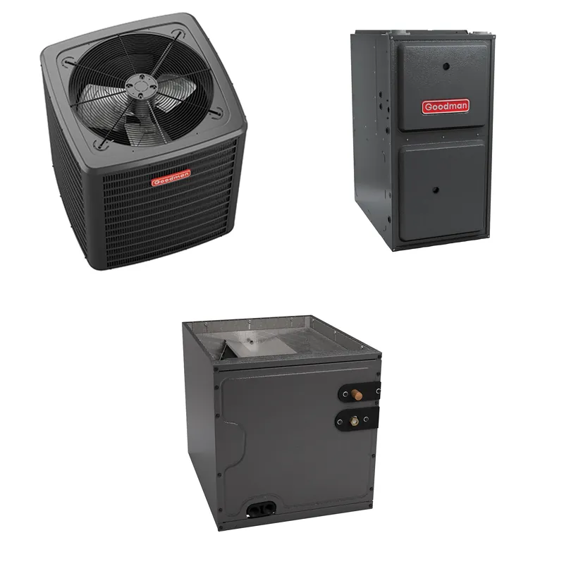 Goodman - 2.5 Ton Cooling - 80k BTU/Hr Heating - Air Conditioner + Multi Speed Furnace System - 14.5 SEER2 - 96% AFUE - Upflow