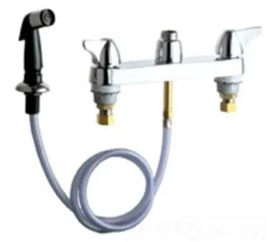 Chicago Faucets 1102-LESAB 8 in. 2 Wing Handle Hot and Cold Water Sink Faucet with Side Spray