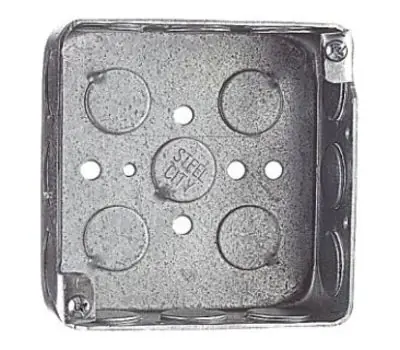 THOMAS & BETTS 521511/2 4 x 4 x 1-1/2 in. 1-Gang Steel Outlet Box with 16 Knockouts