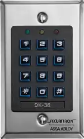 Securitron DK-38 Digital Keypad Single Gang Wiegand 12-Key Illuminated 10-Digit Operation Tamper Detection