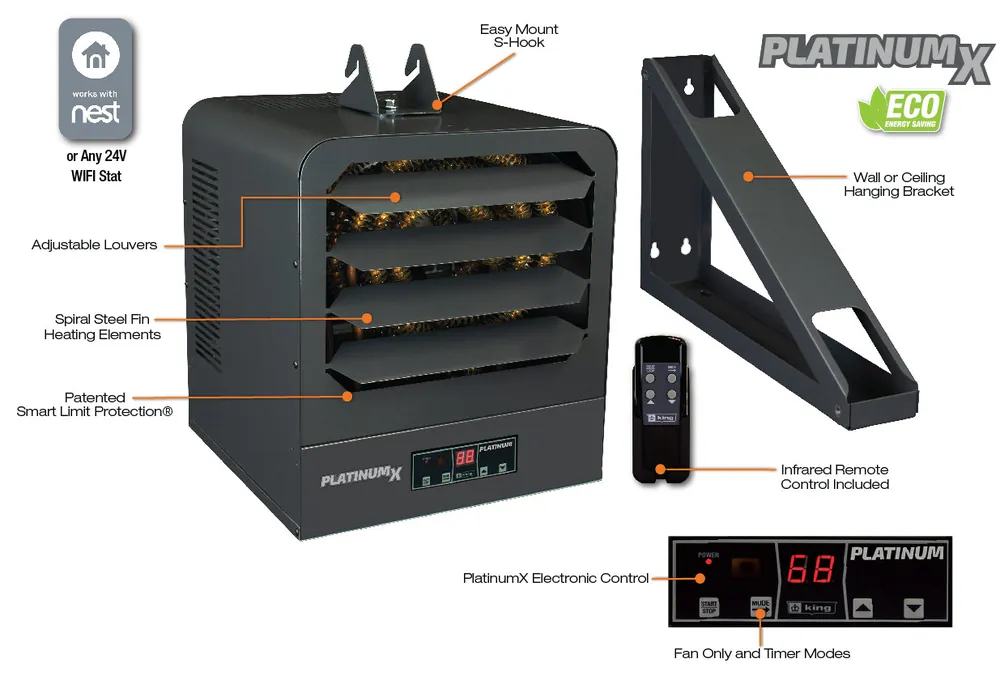 King Electric KB2410-3MP-PLTMX KB PlatinumX Electronic Unit Heater 10 kW