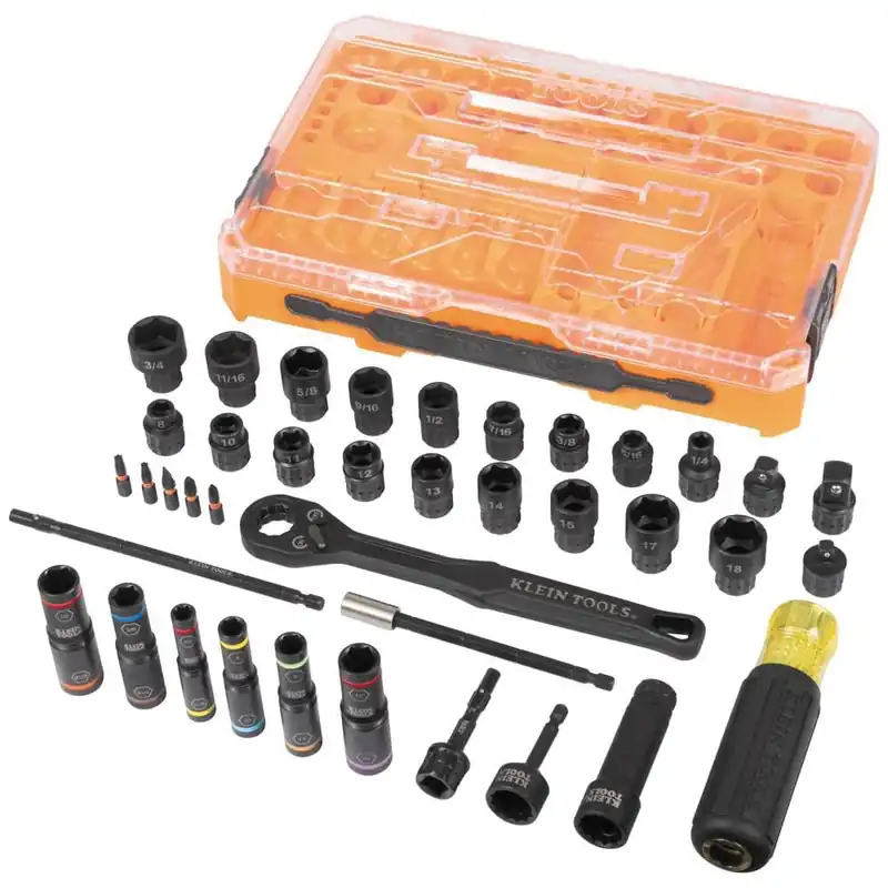 Klein Tools 65500KNECT KNECT Complete Impact Pass Through and Flip Socket Set 39-Piece